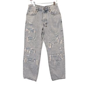 Ksubi Sz 27 Brooklyn Light Wash Distressed Jeans Loose Fit High Rise Rigid Denim